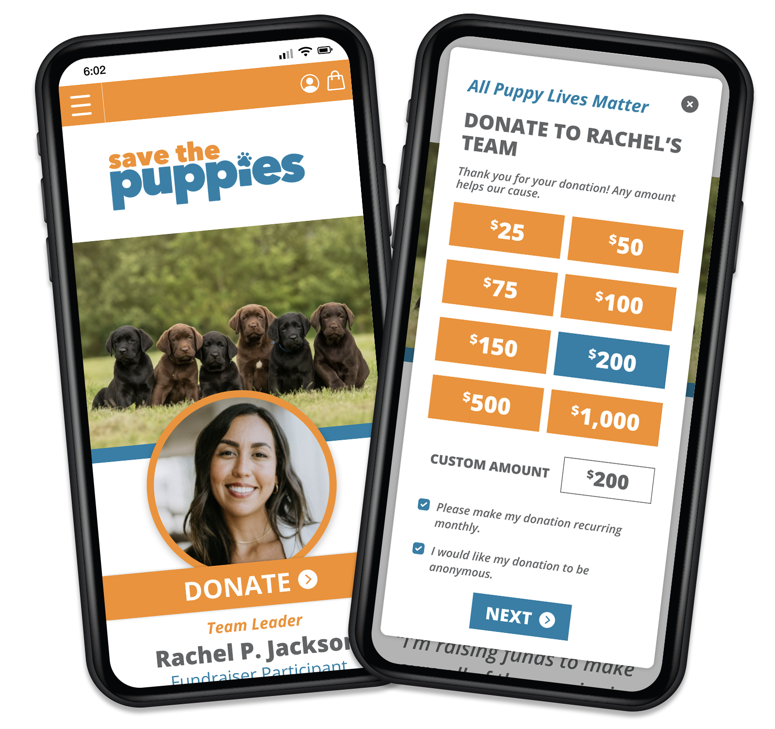 Peer-to-Peer Fundraising Mobile Site