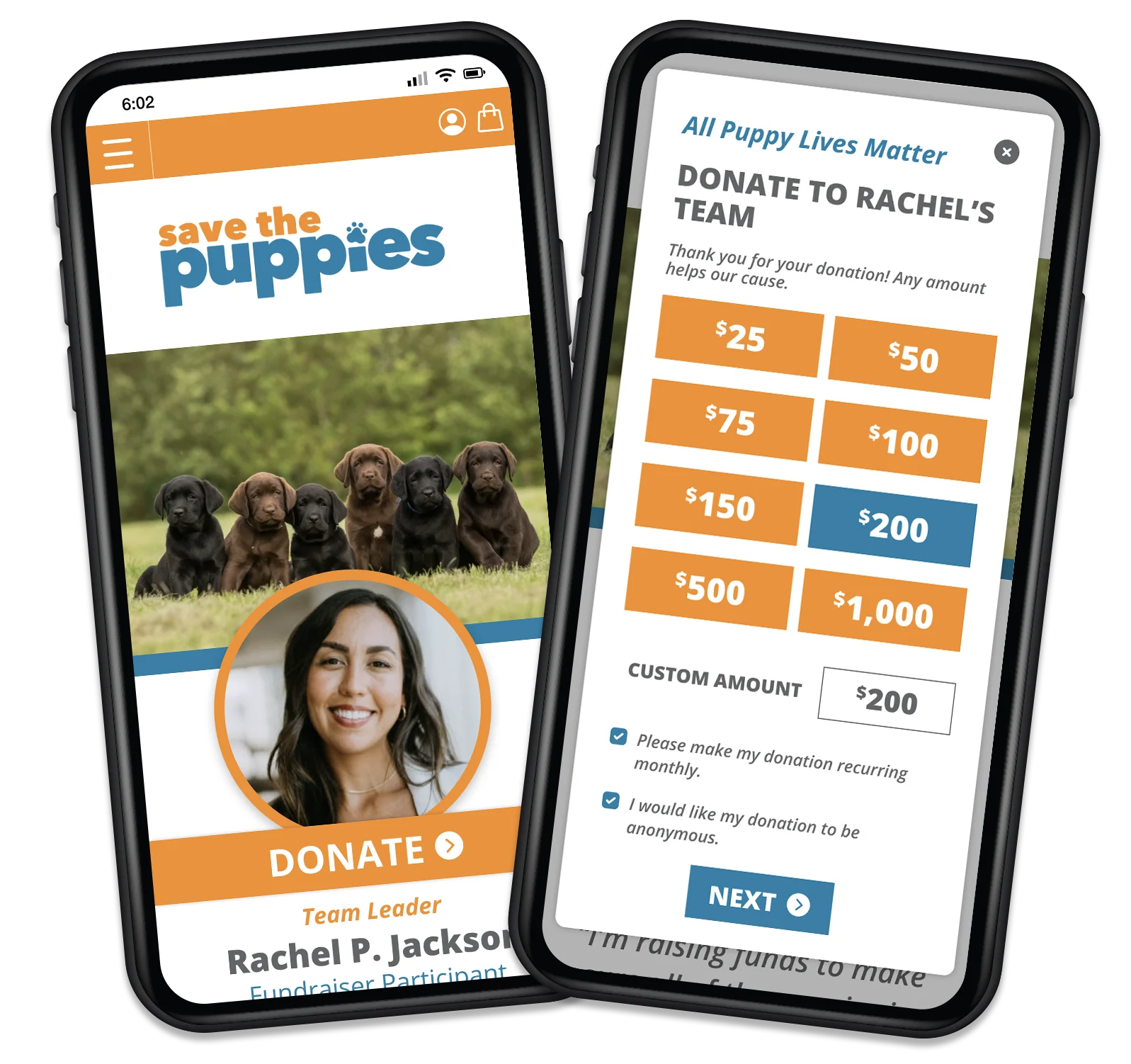 Peer-to-Peer Fundraising Mobile Site
